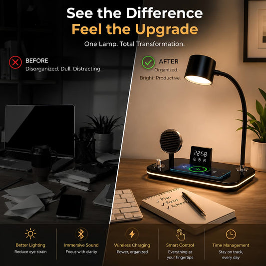 3-in-1 Wireless Charging Desk Lamp – Adjustable LED Reading Light