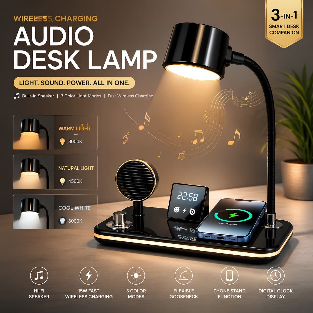 3-in-1 Wireless Charging Desk Lamp ā Adjustable LED Reading Light