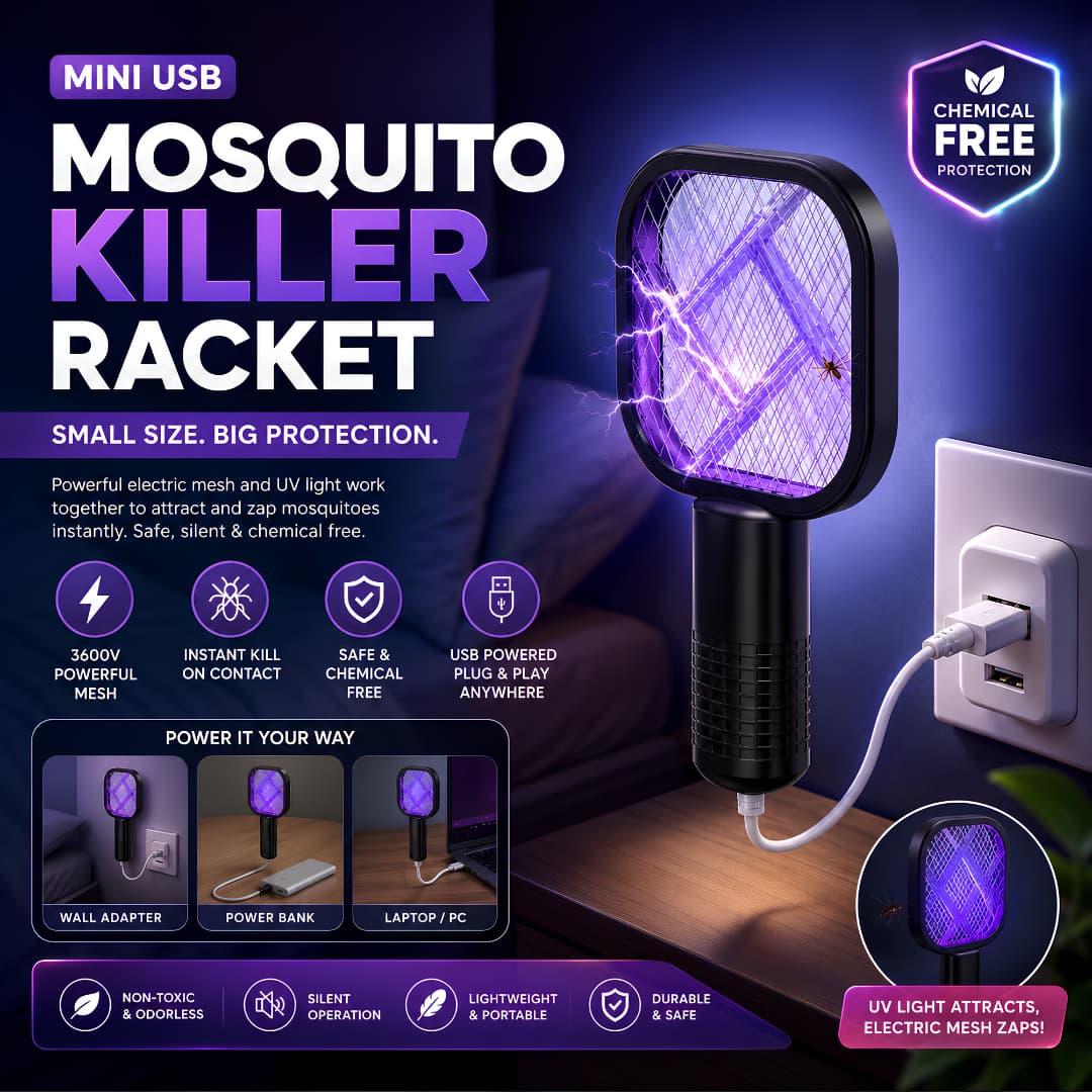 USB Rechargeable Electric Mosquito Killer Racket ā Powerful Insect Zapper