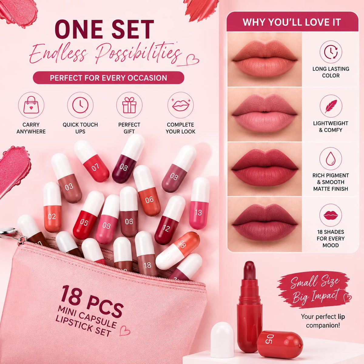 Imported Mini Capsule Lipstick Pack 18 PCS ā Long Lasting, Moisturizing & Portable