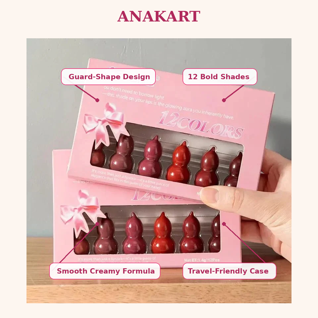 IMPORTED 12-in-1 Matte Lipstick Set – Lucky Gourd Shape Mini Lipsticks