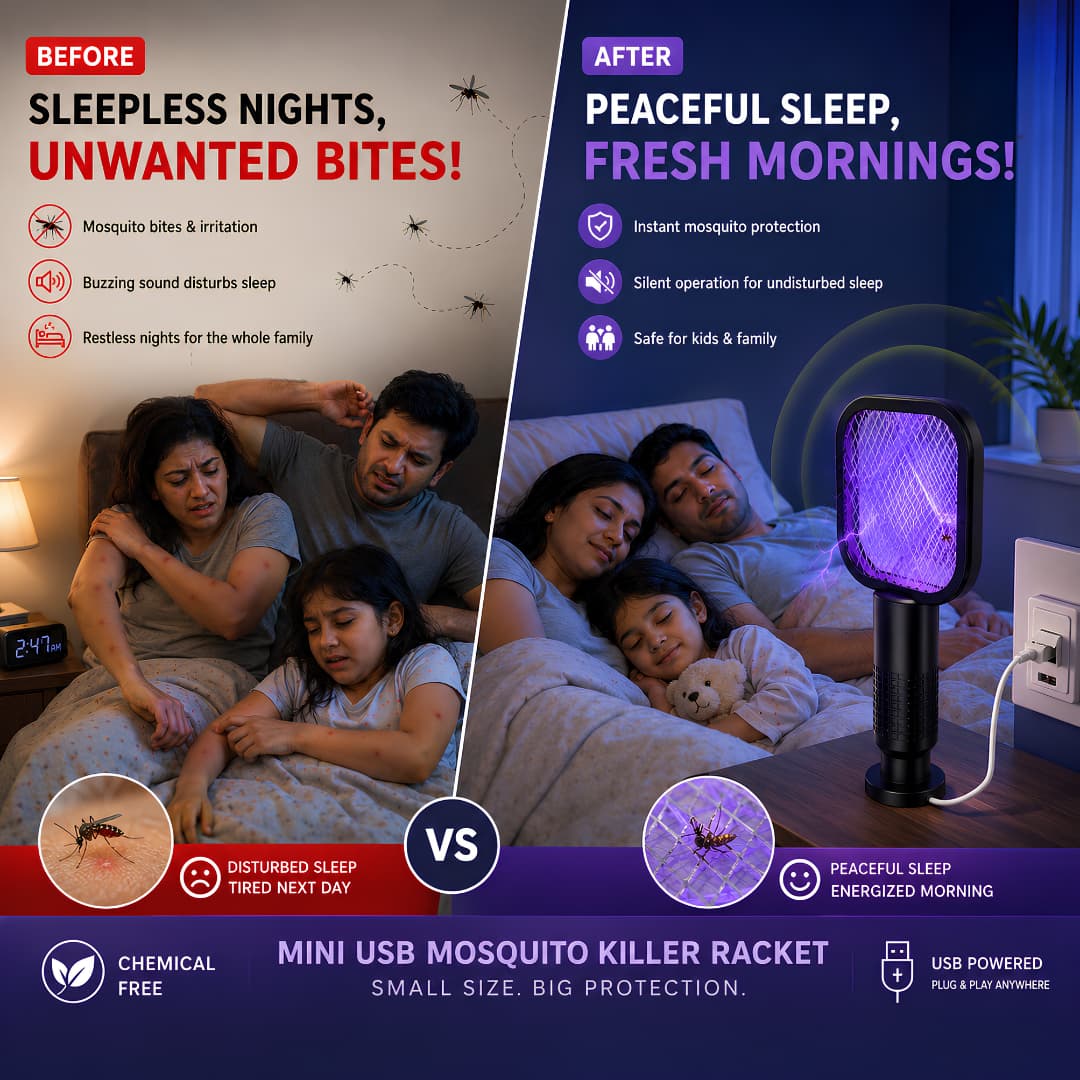 USB Rechargeable Electric Mosquito Killer Racket – Powerful Insect Zapper