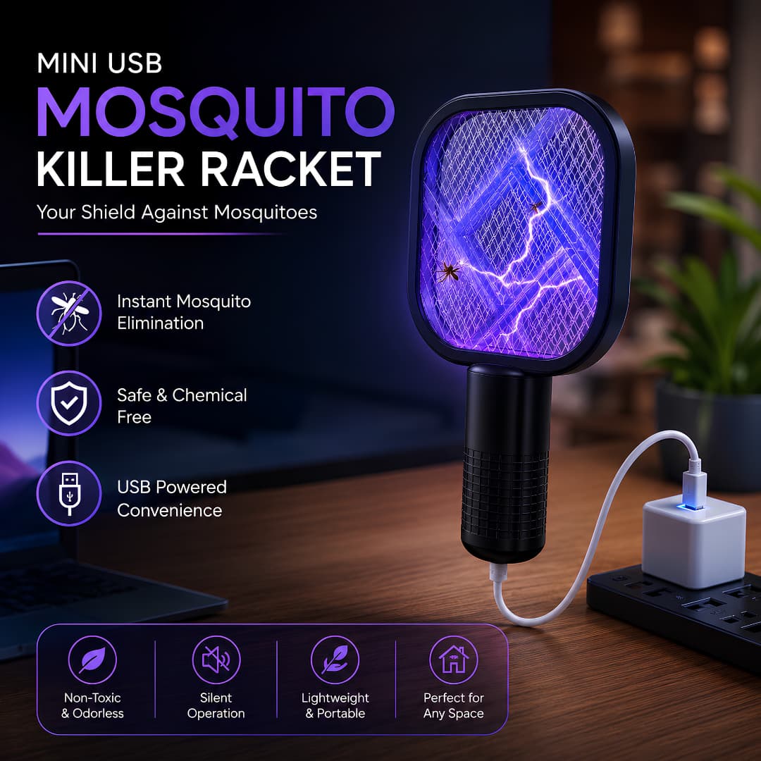 USB Rechargeable Electric Mosquito Killer Racket – Powerful Insect Zapper