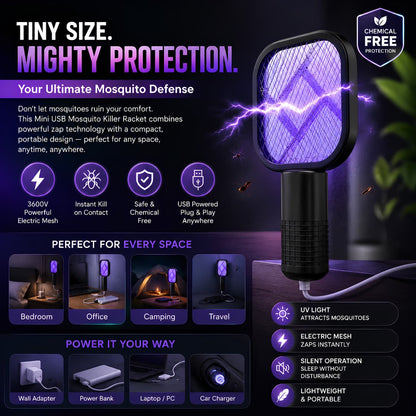 USB Rechargeable Electric Mosquito Killer Racket – Powerful Insect Zapper