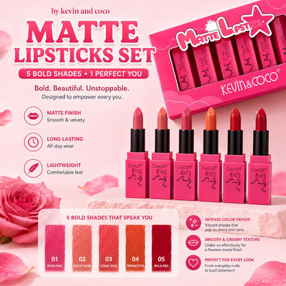 KEVIN & COCO 5PCS Velvet Matte Lipstick Set – Long Lasting, Lightweight, Premium Gift Box