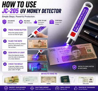 UV Fake Money Detector - Verify Notes, Cheques & Bonds - Protection From Scammers