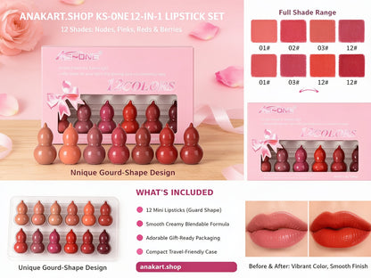 IMPORTED 12-in-1 Matte Lipstick Set – Lucky Gourd Shape Mini Lipsticks
